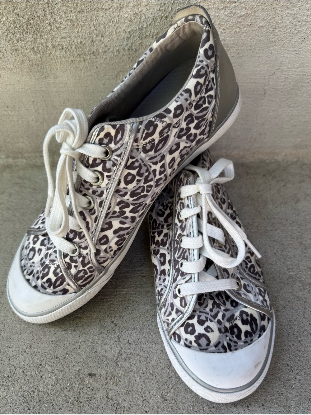 Coach Barrett Leopard Print Lace-Up Sneakers - White and Gray
